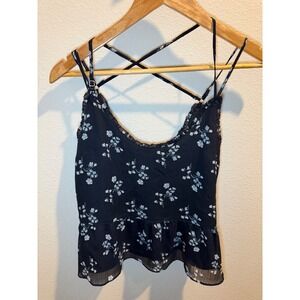 Abercrombie & Fitch Navy Blue Floral Peplum Cami Top Medium Cross Back Straps